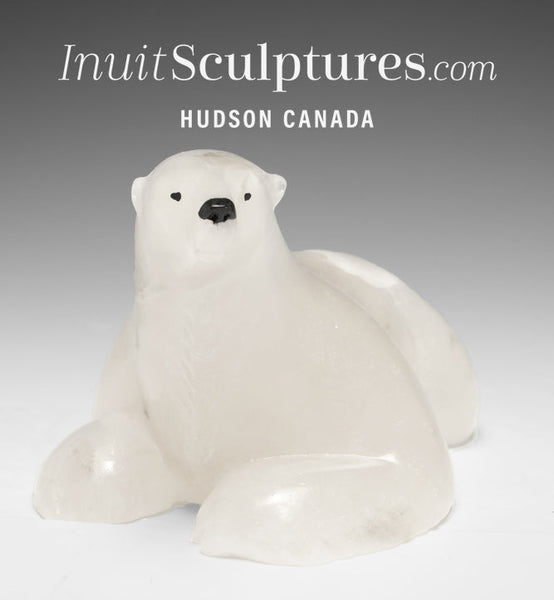 8" Lying Polar Bear by Derrald Taylor *Smudge Inuit Sculpture for sale