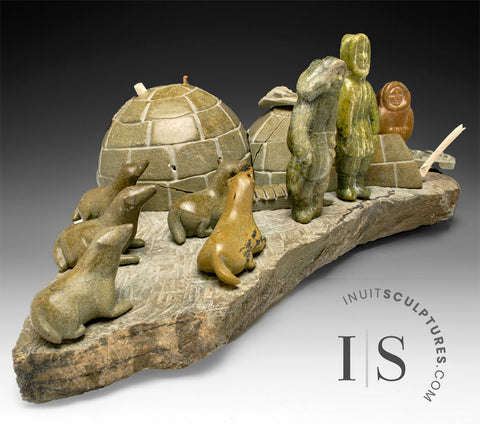 VINTAGE 15" Igloo Scene by Mosesie Kolola *Have A Good Day*