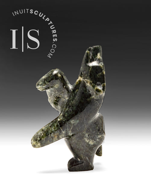 3" Happy Dancing Bear by Adamie Mathewsie Cape Dorset Inuit Sculpture