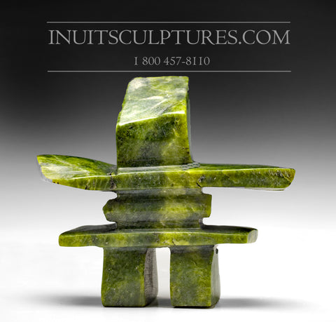 4.5" Electric Green Inukshuk by Tommy Ezekial