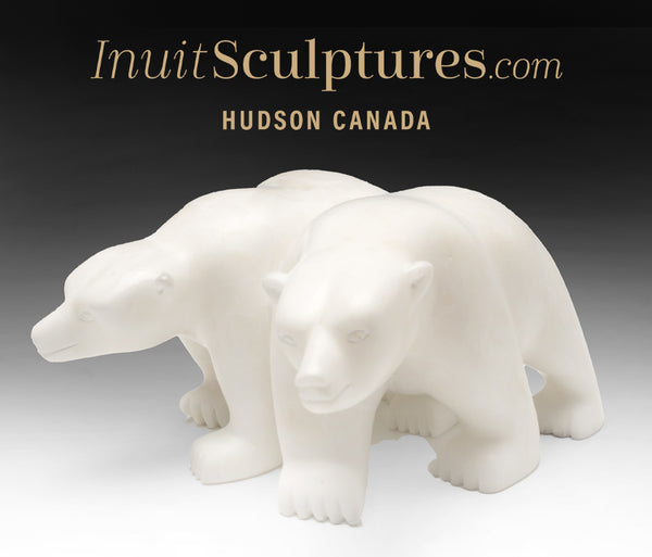 12" Twin Bears by Mosesee Pootoogook *Twin Flames* Inuit Sculptures