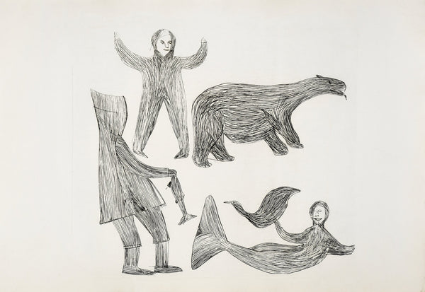 2023 Cape Dorset Summer Print Collection Hommes et animaux, 1963 par Tiktu Qinnayuak