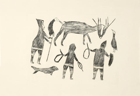 Collection d'imprimés d'été 2023 de Cape Dorset Chasse au caribou, 1963 par Kiakshuk