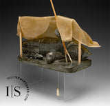 VINTAGE 10" Fishing Scene by Henry Napartuk (Ainalik) *Sideways*