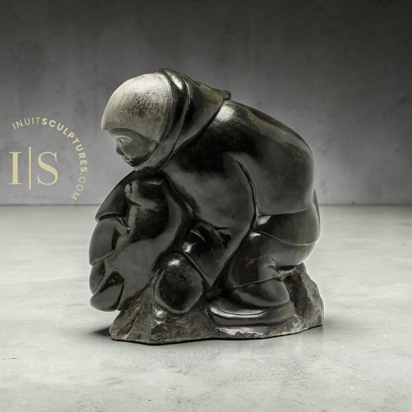 VINTAGE 120 lbs - 18" Eskimo Boy and Seal by Johnny Inukpuk (1911–2007) RCA