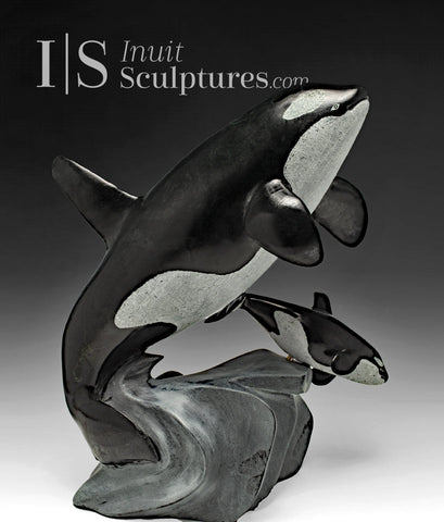 14" Mother & Calf Orcas  Master Carver Derrald Taylor *Determination*