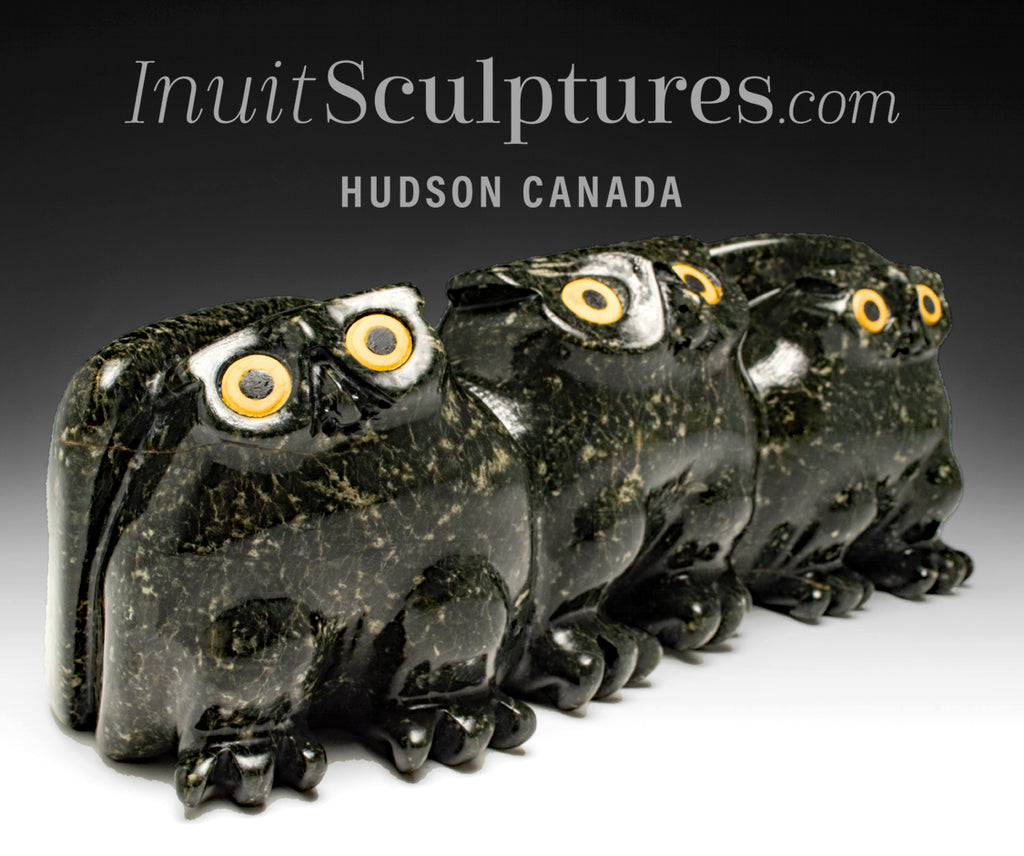 Awls Inuit Owl Family by Joanasie Manning Inuit Art Sculpture Soapstone Carving ...