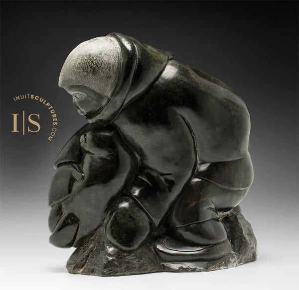 VINTAGE 120 lbs - 18" Eskimo Boy and Seal by Johnny Inukpuk (1911–2007) RCA