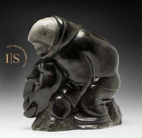 VINTAGE 120 lbs - 18" Eskimo Boy and Seal by Johnny Inukpuk (1911–2007) RCA