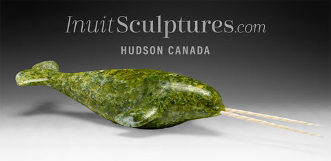 18" Narwhal With Rare Double Tusks by Emataluk Saggiak *Toothy Grin*