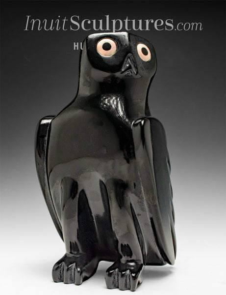 9" SIGNATURE Perfectly Polished Owl by Sam Qiatsuk *Black Lava*