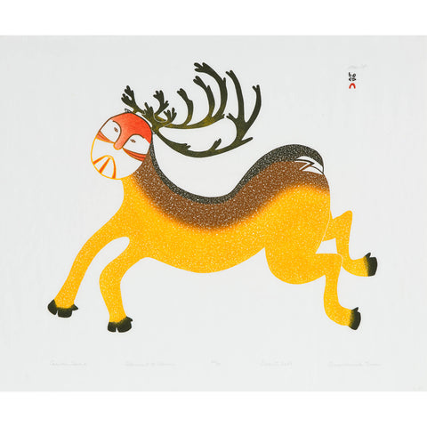VINTAGE Inuit Print par NINGIUKULU TEEVEE *Caribou Spirit* 2007 DERNIÈRE IMPRESSION