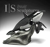Maître sculpteur d'orques mère et veau de 14 pouces, Derrald Taylor