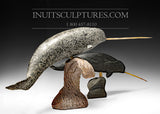 30" Mother and Calf Narwhals by Inuk Charlie