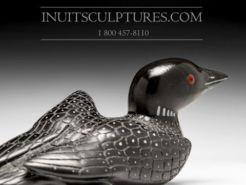 8” Black Loon with Inlay Eyes by Jimmy Iqaluq