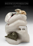 7" Masterpiece Polar Bear Hunting Scene by Famous Jimmy Iqaluq (from Inuvik Exhibition)