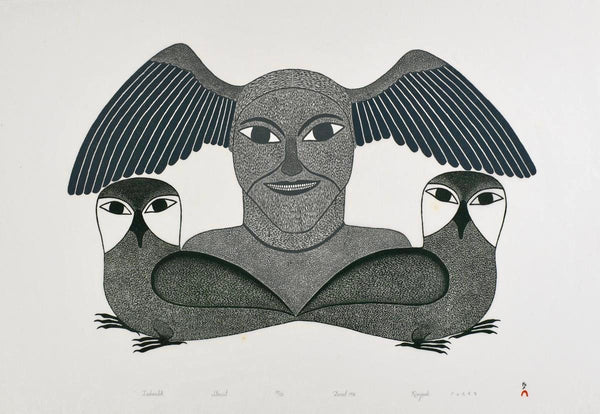 VINTAGE Last Kenojuak Ashevak Print 1996 Cape Dorset Collection  *Head with Wings*
