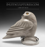 9" Grey Slate Owl by Famous Manasie Akpaliapik