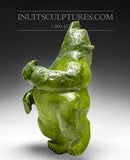 11" Dancing Electric Green Bear by Mosesee Pootoogook