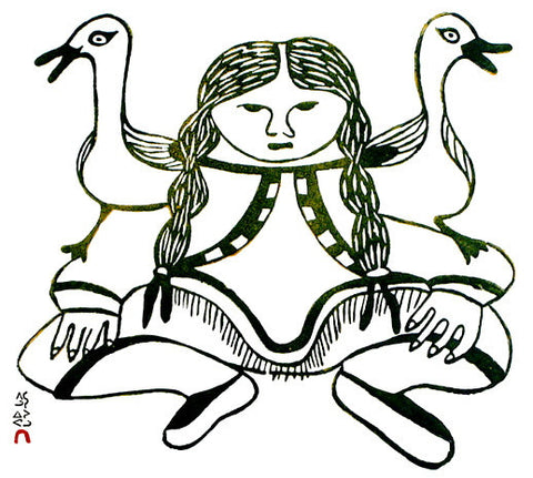 1970 GIRL WITH GULLS by Pitaloosie Saila