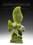 9" Apple Green Eagle with Fish by Pitseolak Qimirpik