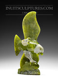 9" Apple Green Eagle with Fish by Pitseolak Qimirpik