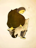 1985 MAN HARNESSING DOG by Pitaloosie Saila
