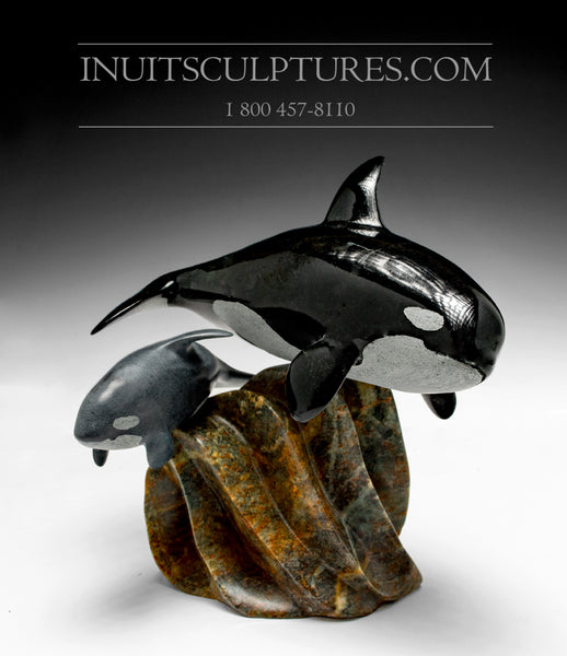 9" Mère et petit Orca (Épaulards) Baleines par Maître Derrald Taylor