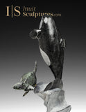 12" Fière mère et veau orques maître sculpteur Derrald Taylor