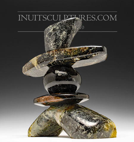 9" Multi Colored Inukshuk by Paul Bruneau