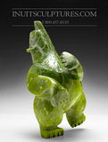 11" Dancing Electric Green Bear by Mosesee Pootoogook