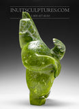 11" Dancing Electric Green Bear by Mosesee Pootoogook