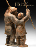 Pièce de musée épique de 32" Father &amp; Son Hunters par Paul Malliki CHOIX DU CONSERVATEUR