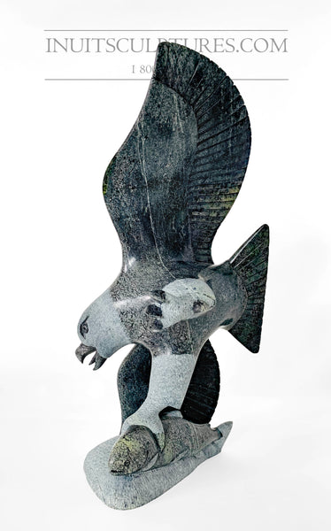12" Rare Covid Series Eagle with Fish by Pitseolak Qimirpik
