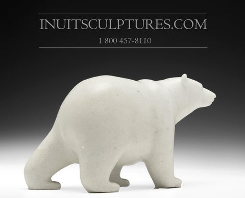 9" White Marble Walking Bear by Tim Pee